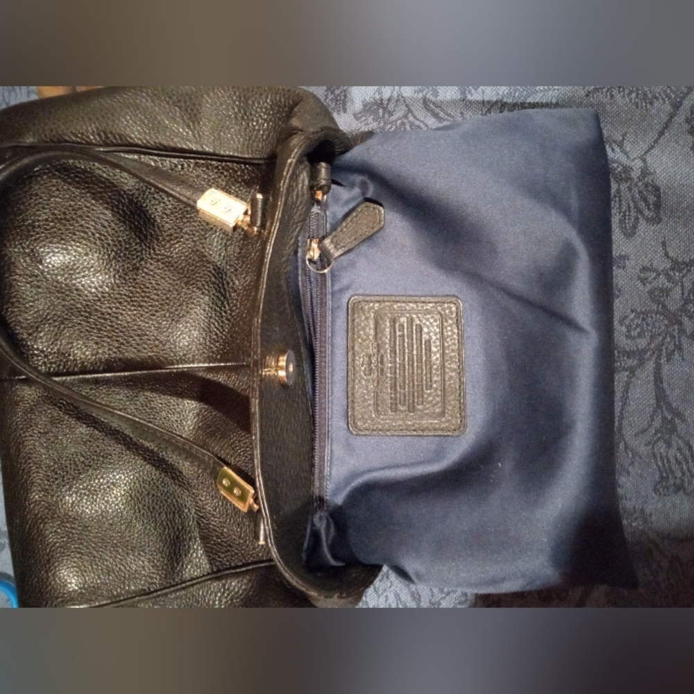 Coach Satchel Black with Navy Blue interior.  clean, excellent used condition - Picture 8 of 11